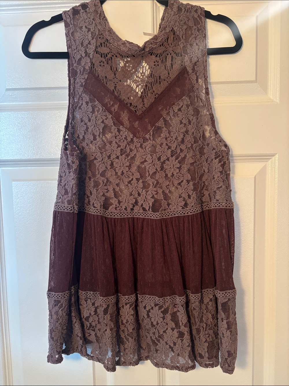 Free People Mauve Lace Tiered Mini Dress